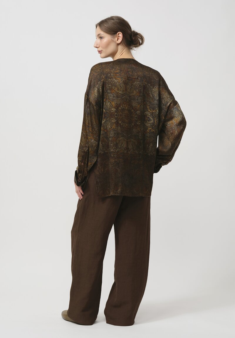 Uma Wang Silk Tumble Top in Mustard Brown & Black	