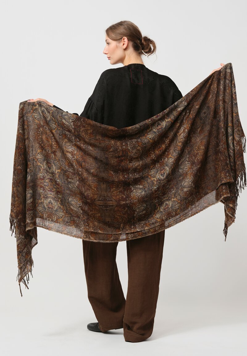 Uma Wang Woven Printed Scarf in Mustard Brown & Black	