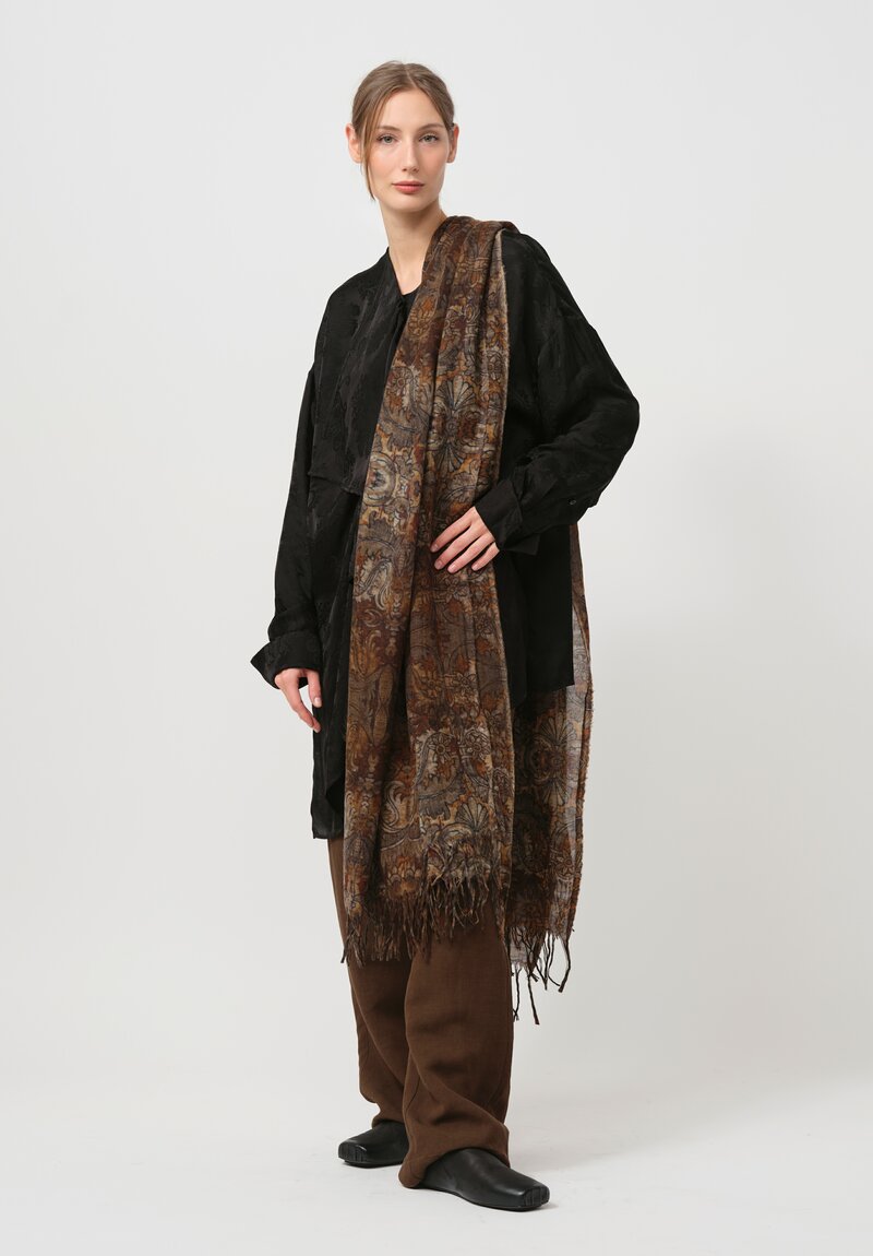 Uma Wang Woven Printed Scarf in Mustard Brown & Black	