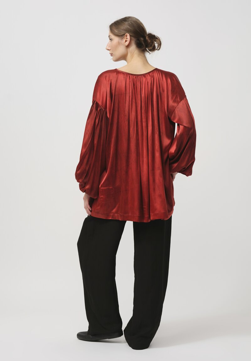 Uma Wang Silk Gathered Tillie Top in Dark Red	