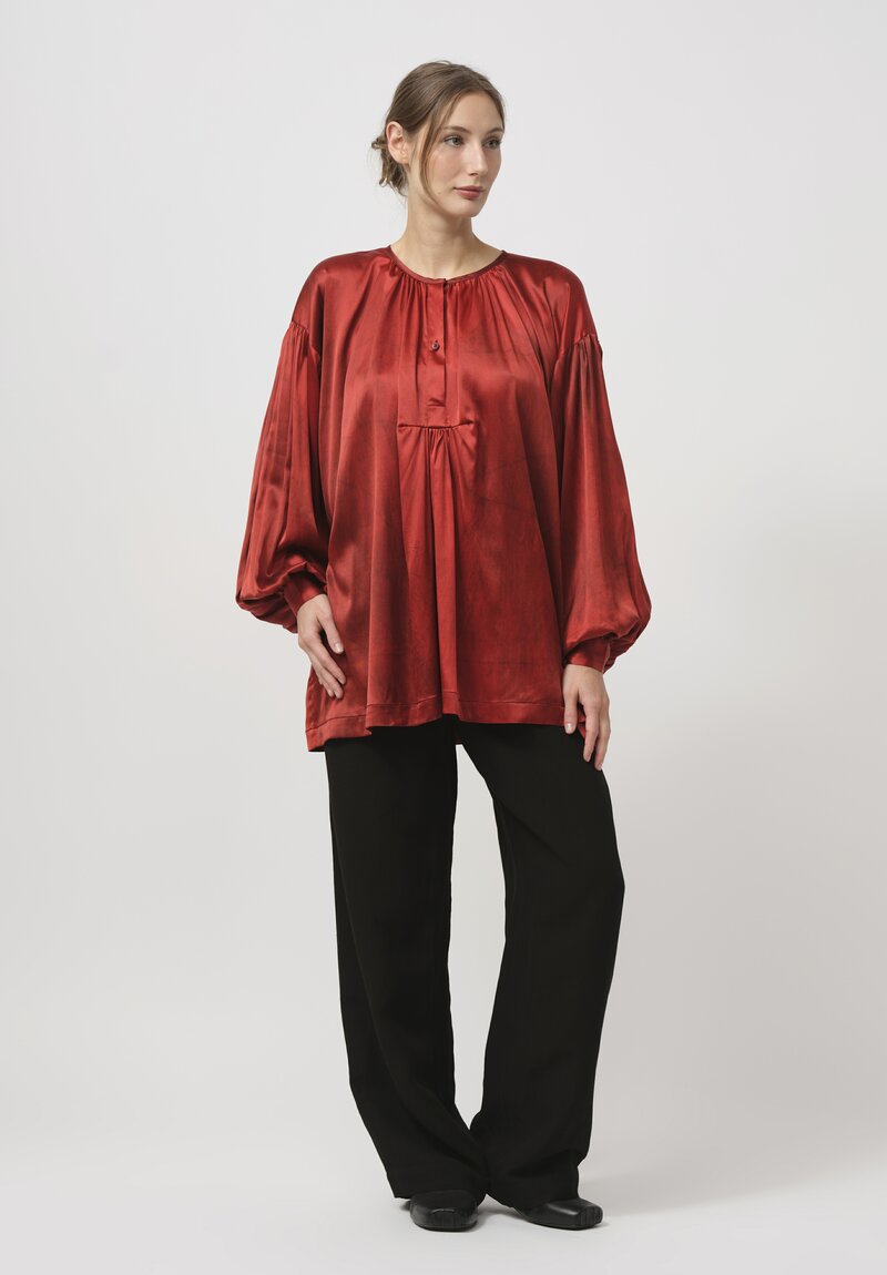 Uma Wang Silk Gathered Tillie Top in Dark Red	