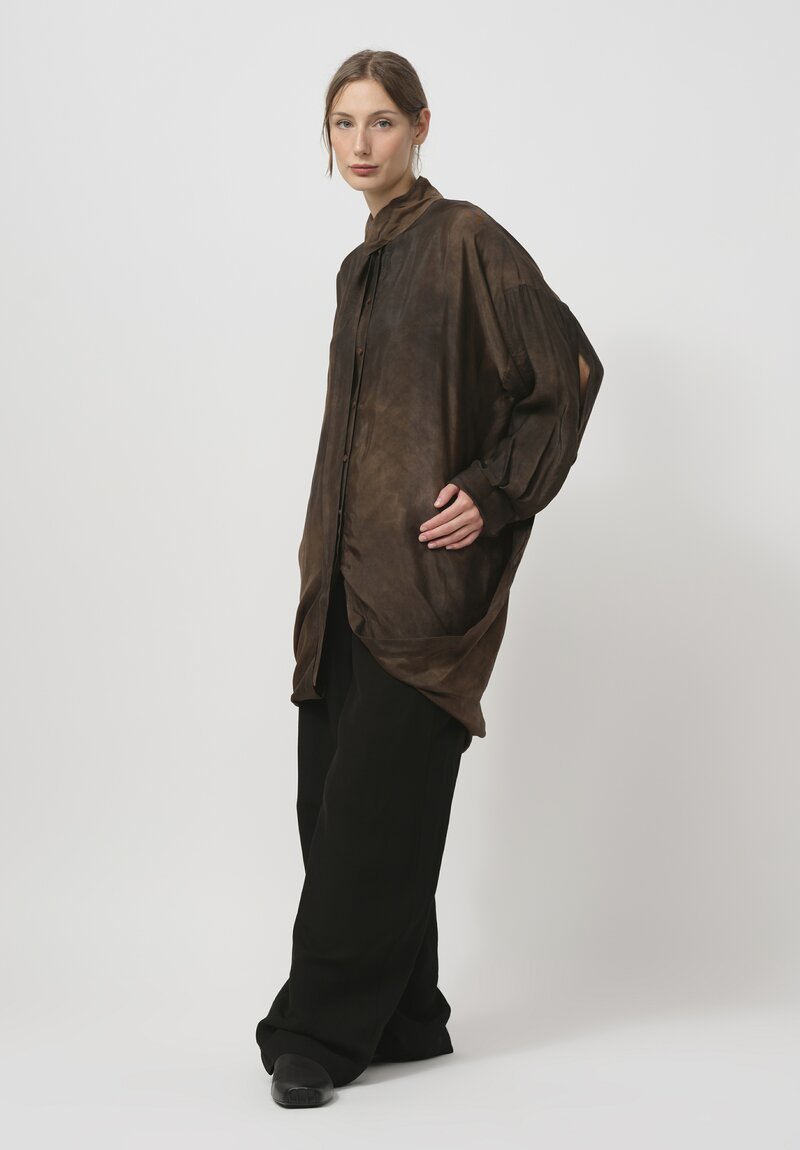 Uma Wang Necktie Tompkins Shirt in Dark Brown