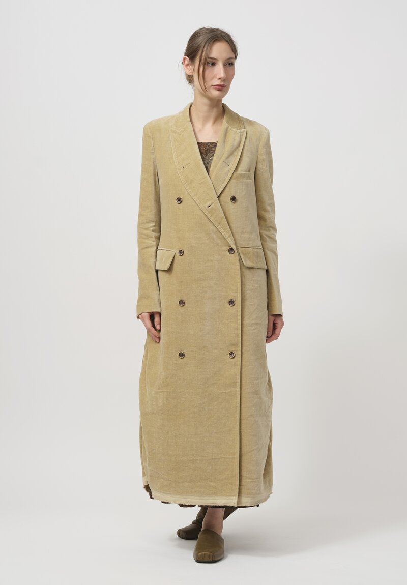 Uma Wang Velvet Cigna Coat in Tan Natural	