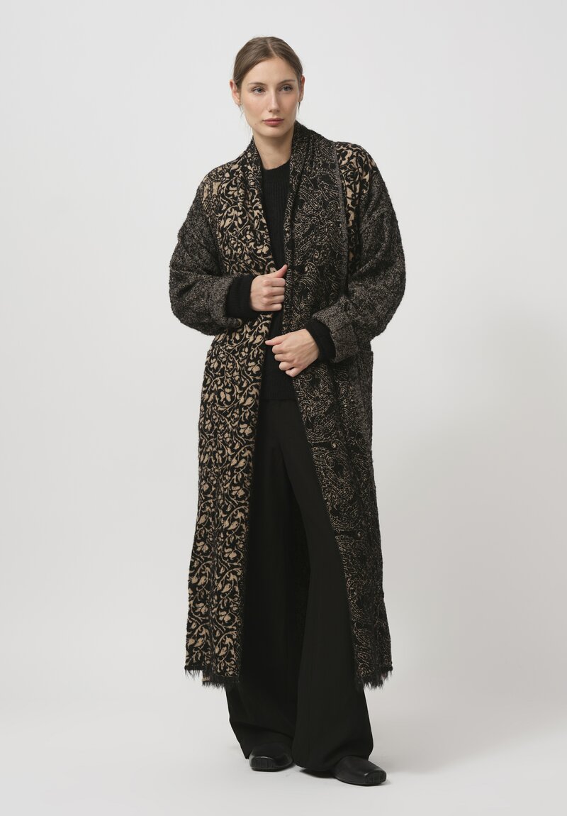 Uma Wang Jacquard Chidi Coat in Black & Tan	