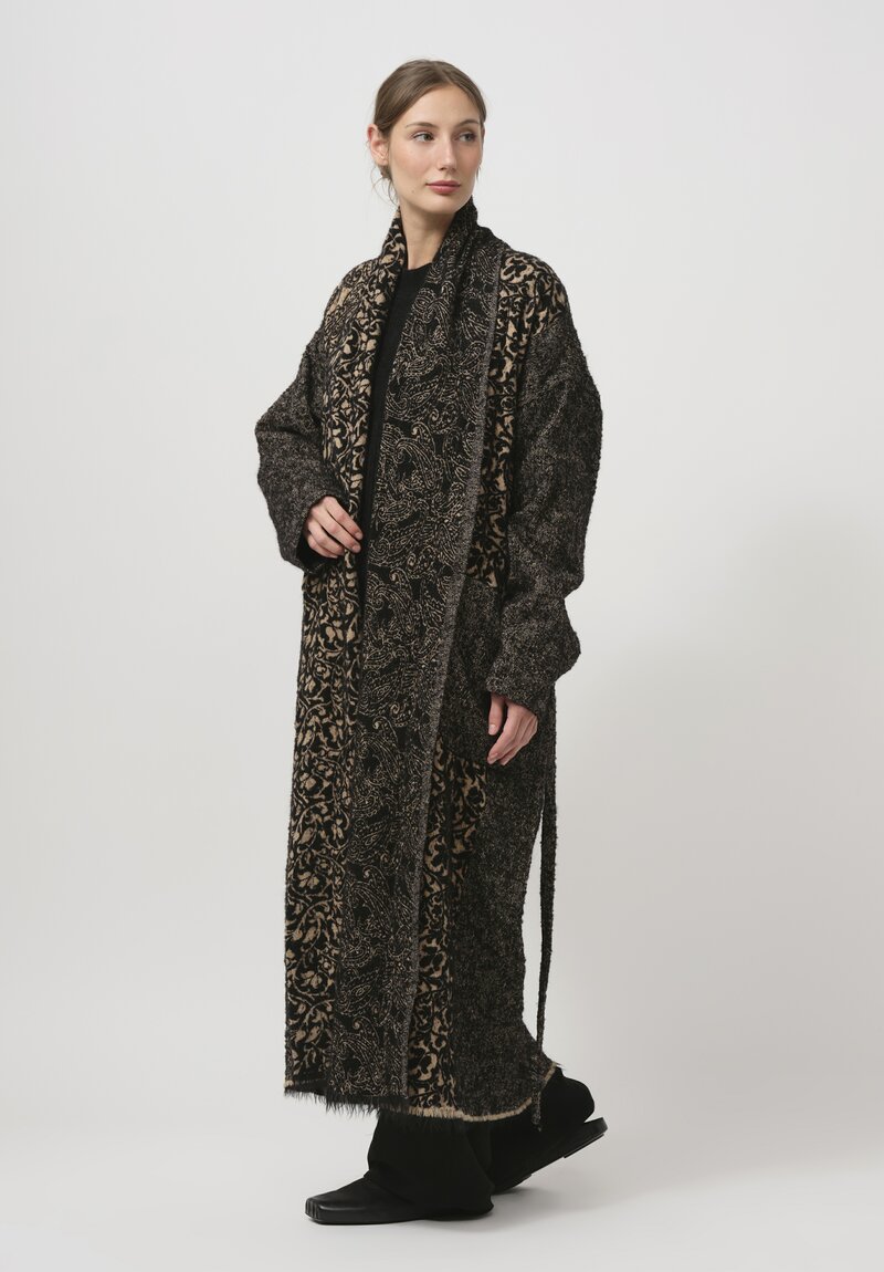 Uma Wang Jacquard Chidi Coat in Black & Tan	