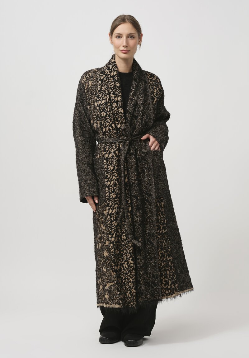 Uma Wang Jacquard Chidi Coat in Black & Tan	