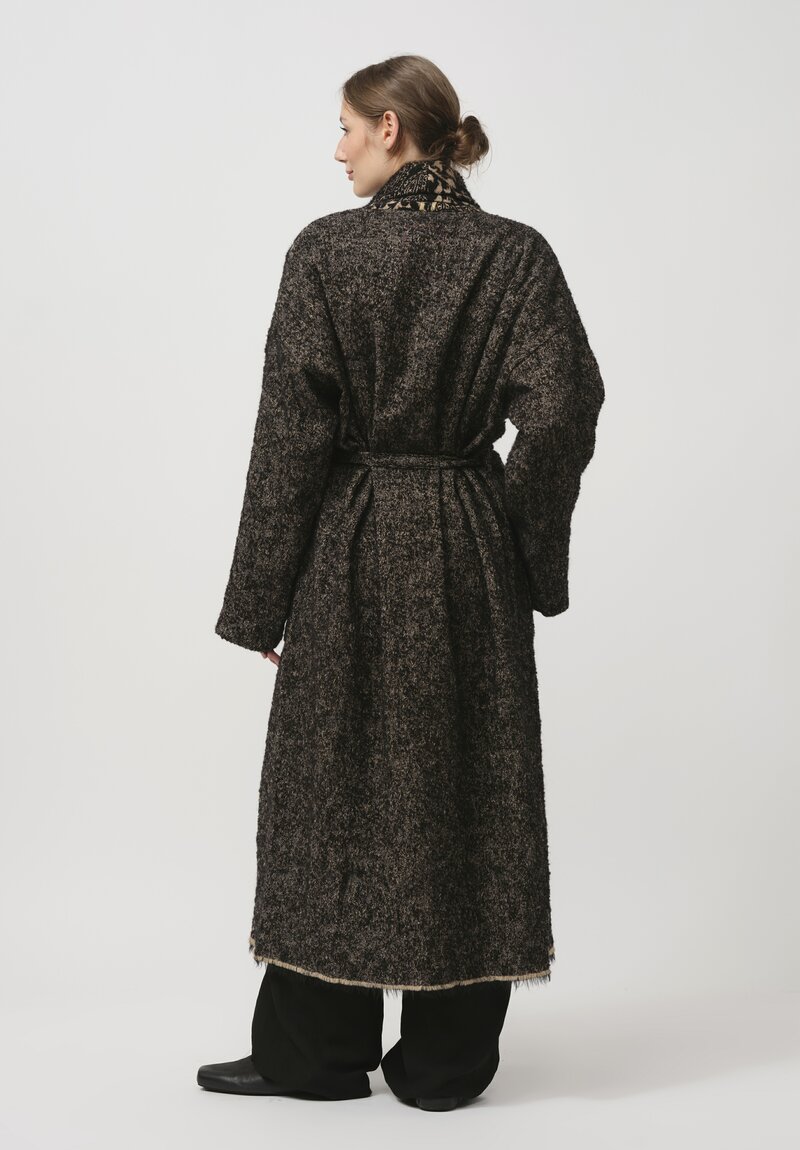 Uma Wang Jacquard Chidi Coat in Black & Tan	