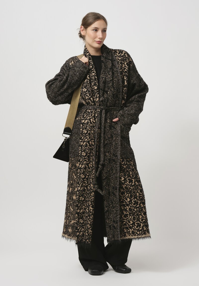 Uma Wang Jacquard Chidi Coat in Black & Tan	