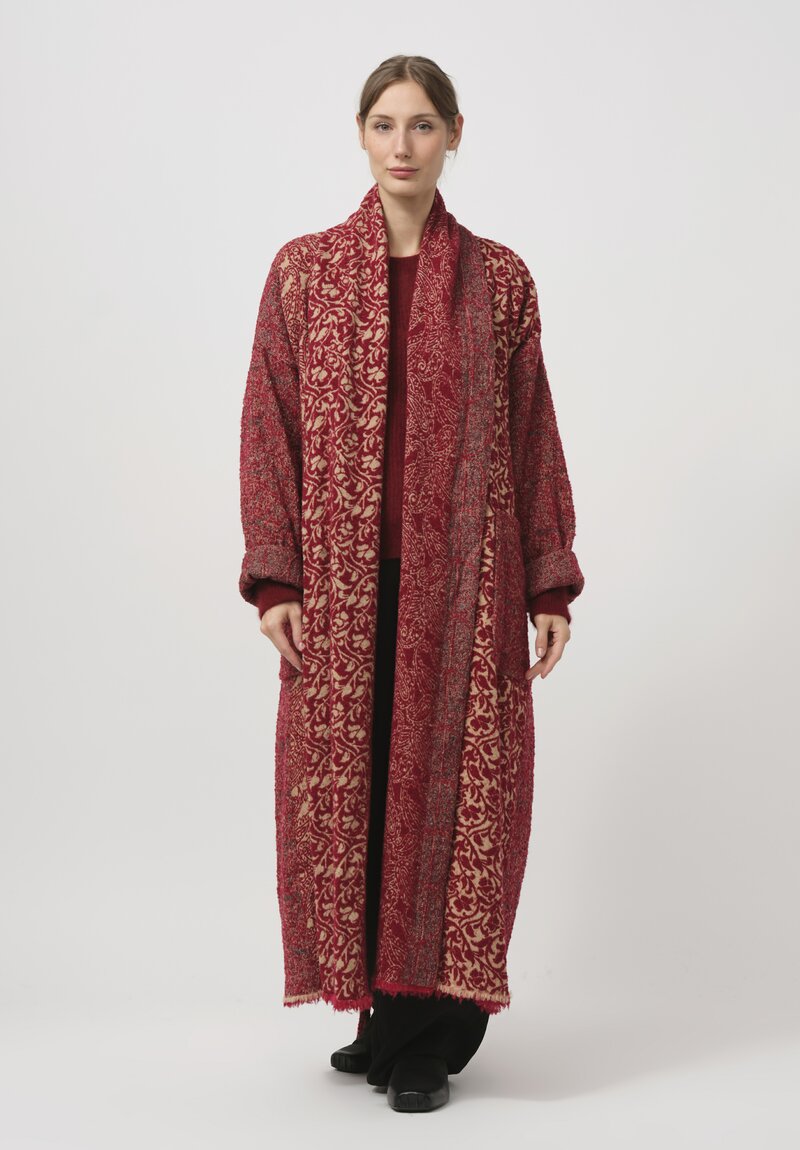 Uma Wang Jacquard Chidi Coat in Red & Tan	