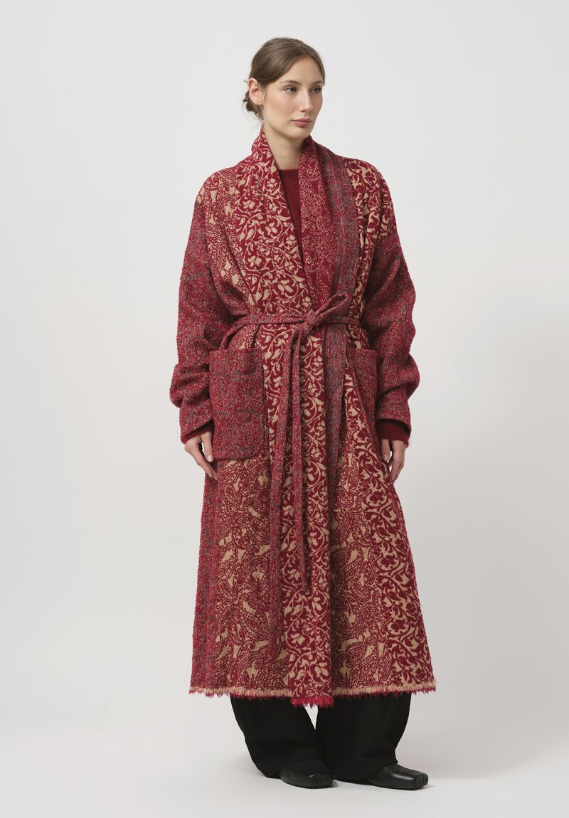 Uma Wang Jacquard Chidi Coat in Red & Tan	