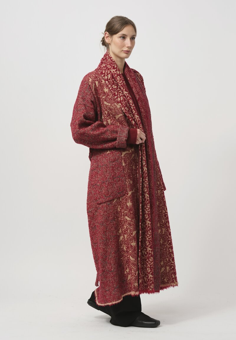 Uma Wang Jacquard Chidi Coat in Red & Tan	