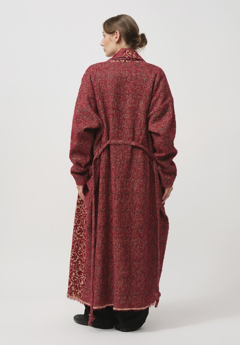 Uma Wang Jacquard Chidi Coat in Red & Tan	