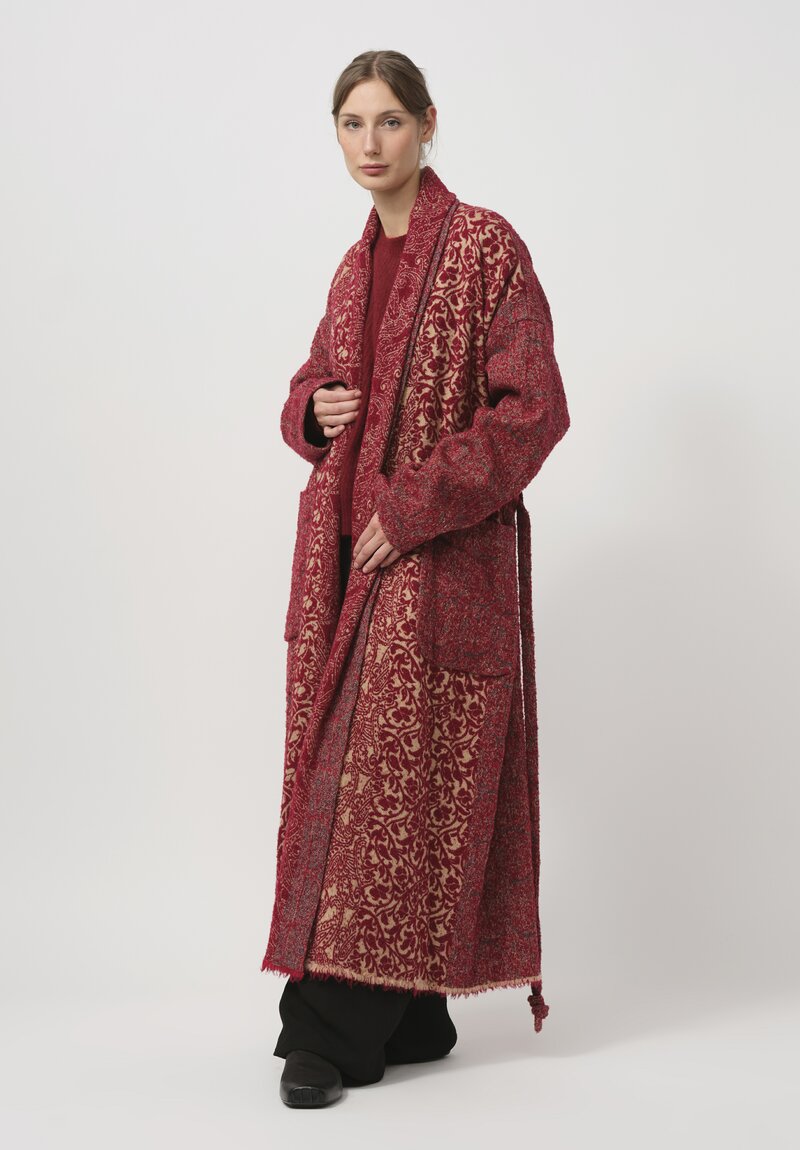 Uma Wang Jacquard Chidi Coat in Red & Tan	