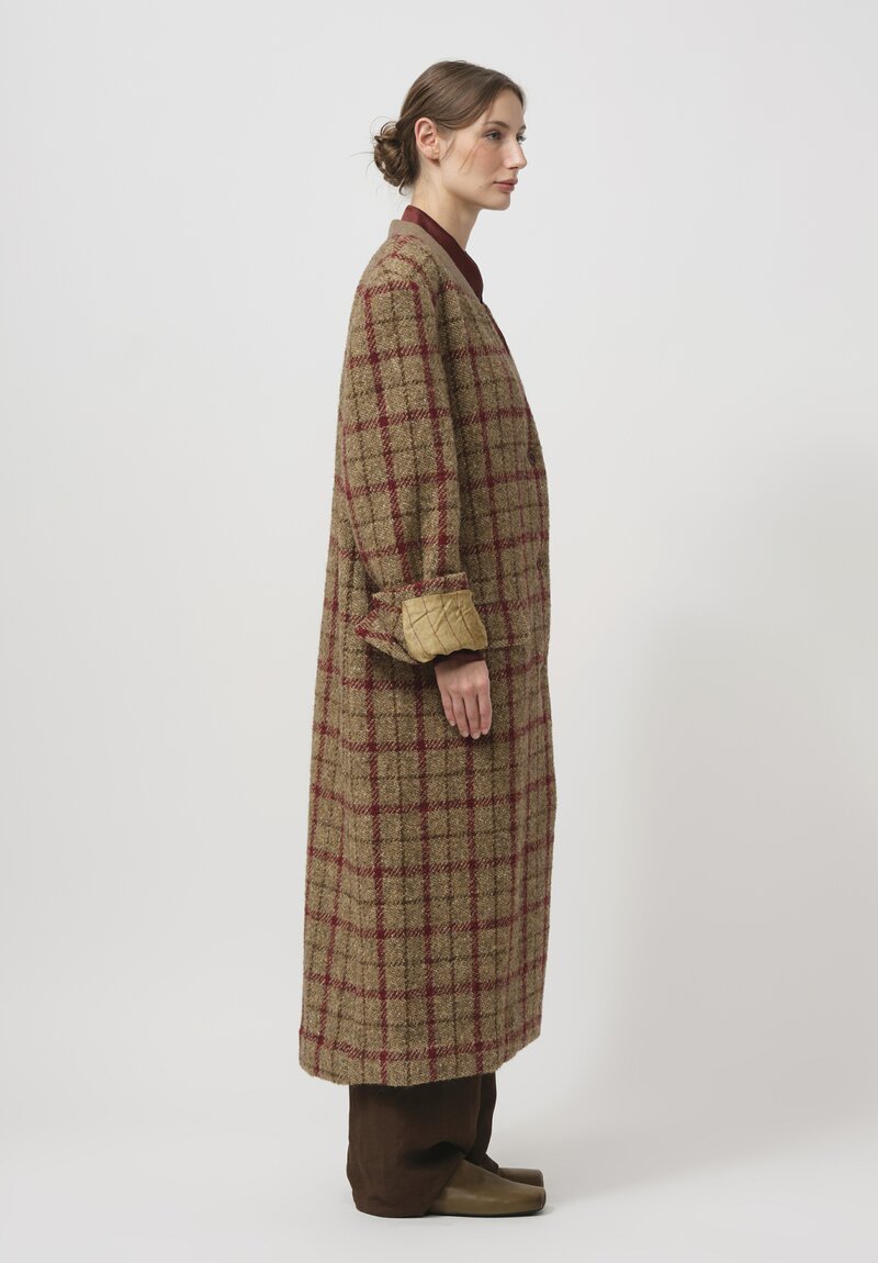 Uma Wang Crossword Coat in Tan & Red	