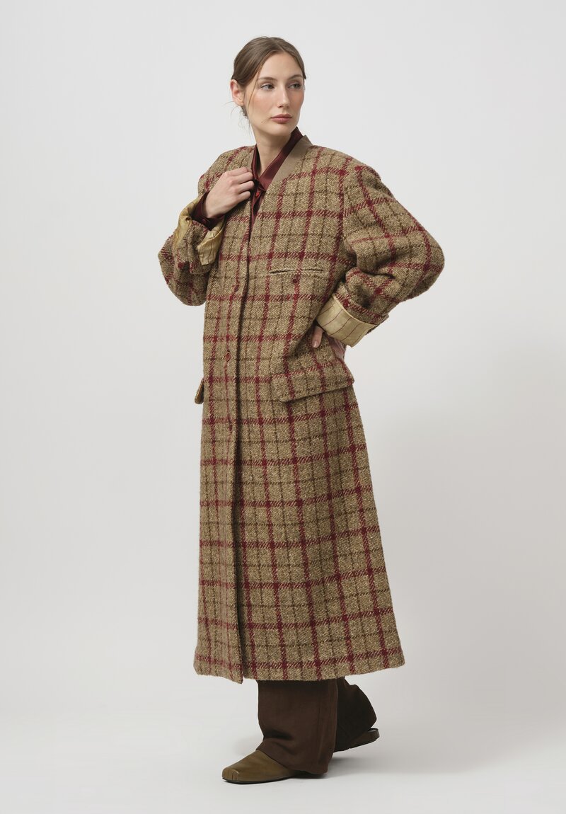 Uma Wang Crossword Coat in Tan & Red	