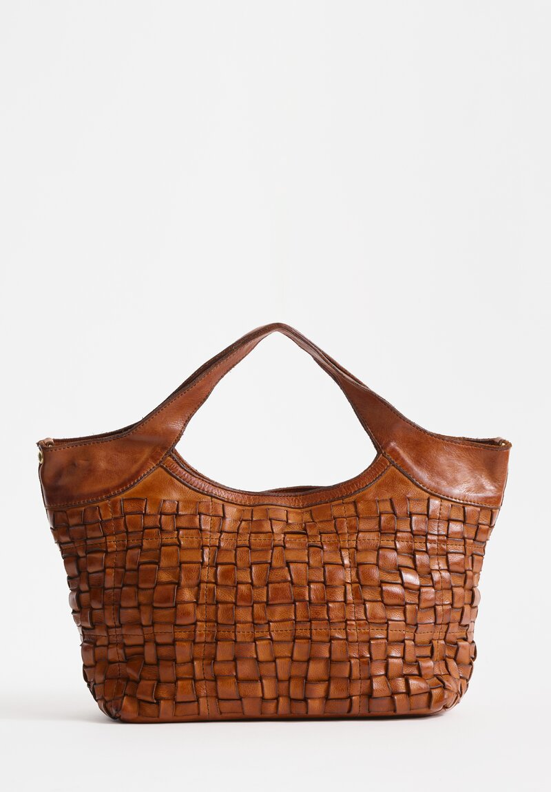 Campomaggi Leather Woven Edera Bag in Cognac Brown	