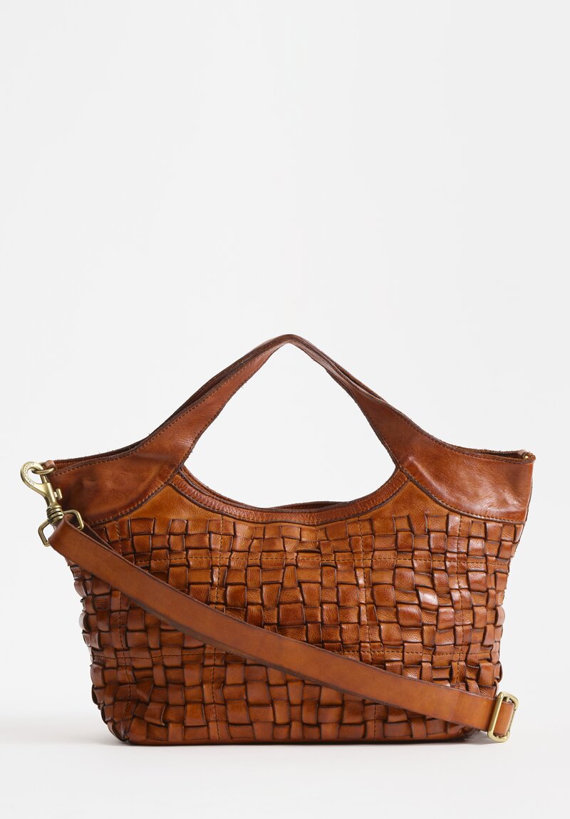 Campomaggi Leather Woven Edera Bag in Cognac Brown	