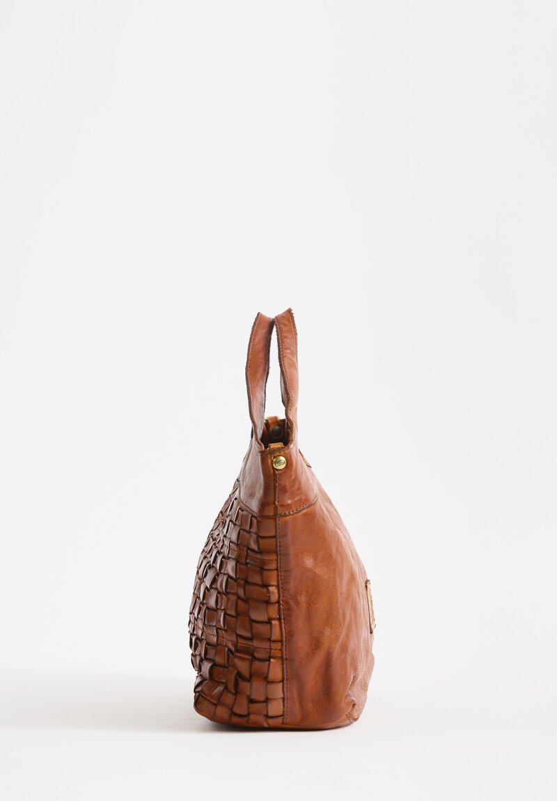 Campomaggi Leather Woven Edera Bag in Cognac Brown	