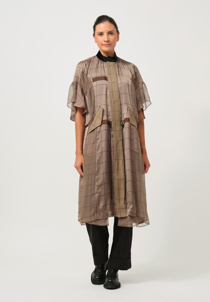 Sacai Windowpane Dress in Striped Brown & Black	