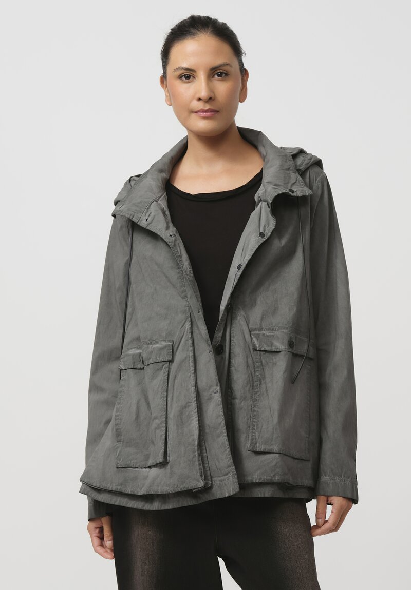 Rundholz Dip Hooded Stretch Cotton Swing Jacket in Pencil Cloud Grey	