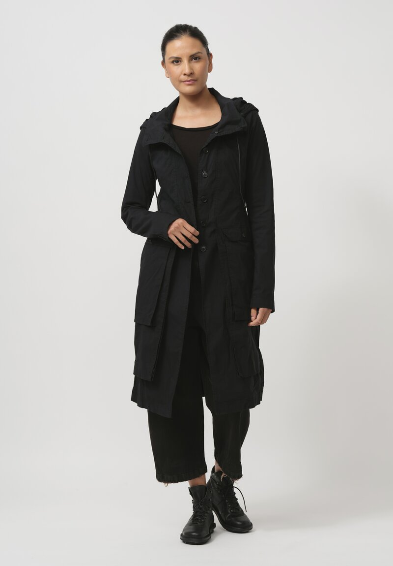 Rundholz Dip Hooded Stretch Cotton Split Coat in Black	