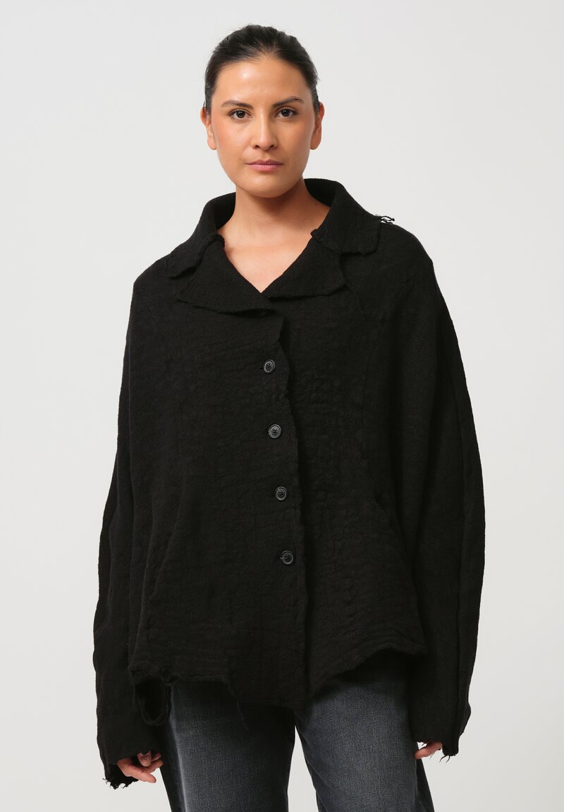 Rundholz Thready Notch Lapel Cardigan in Black	