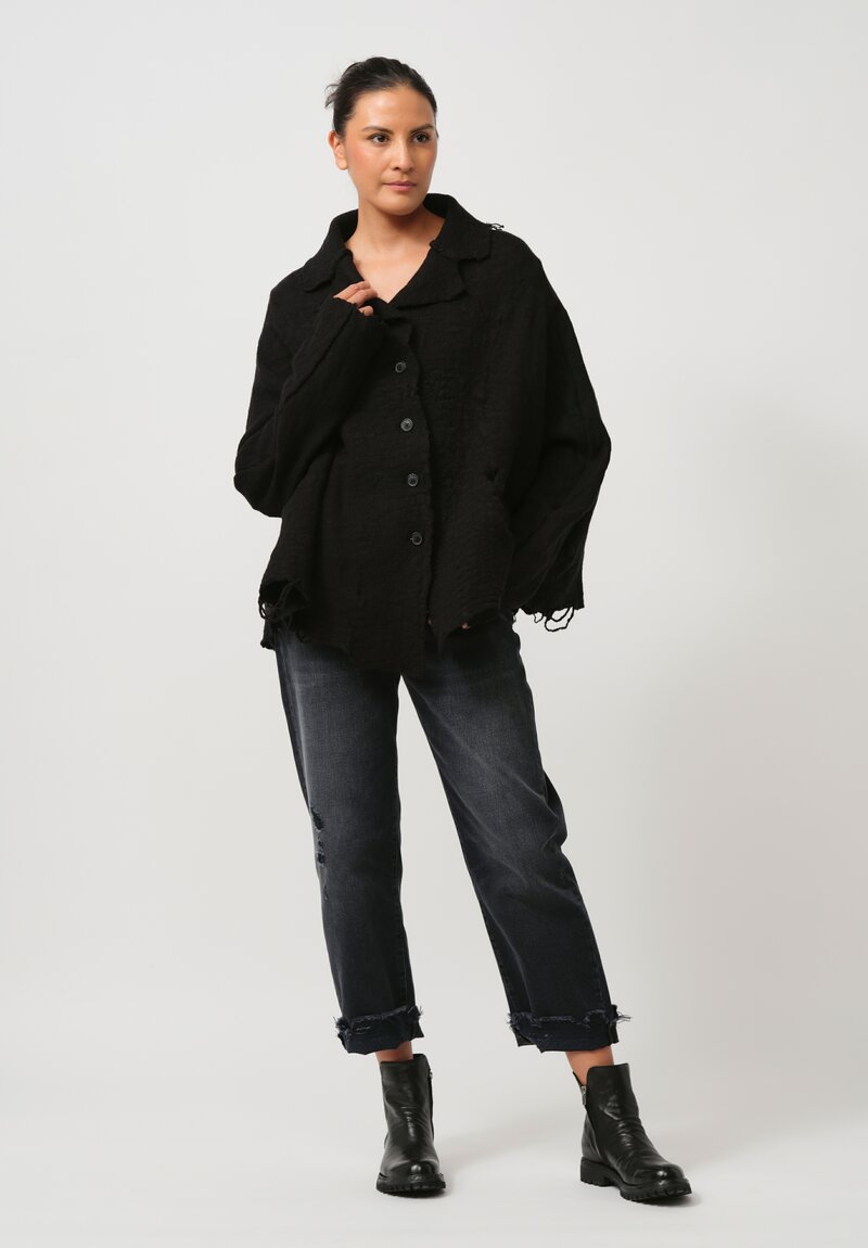 Rundholz Thready Notch Lapel Cardigan in Black	