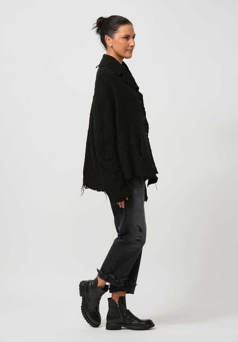 Rundholz Thready Notch Lapel Cardigan in Black	