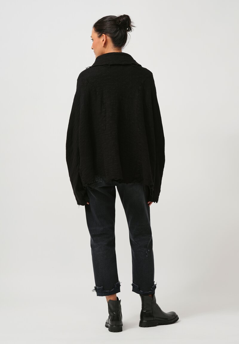 Rundholz Thready Notch Lapel Cardigan in Black	