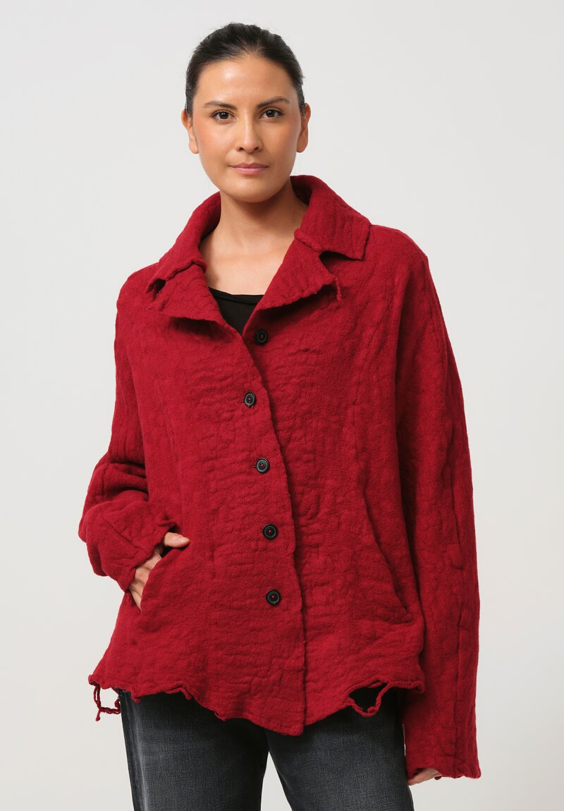 Rundholz Thready Notch Lapel Cardigan in Sunset Red	