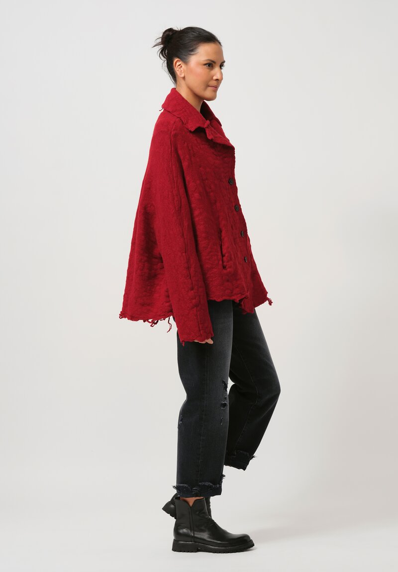 Rundholz Thready Notch Lapel Cardigan in Sunset Red	