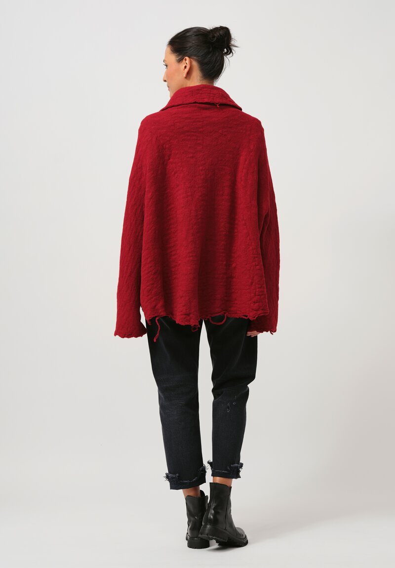 Rundholz Thready Notch Lapel Cardigan in Sunset Red	