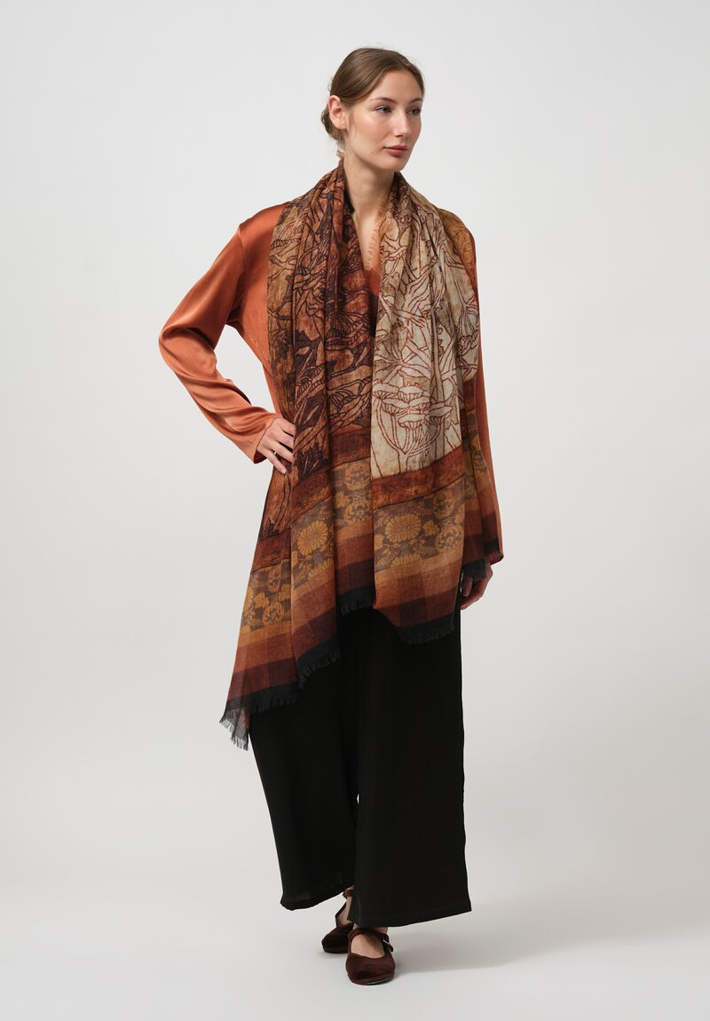 Pierre-Louis Mascia Euclide Cashmere Scarf in Rust Orange & Black	