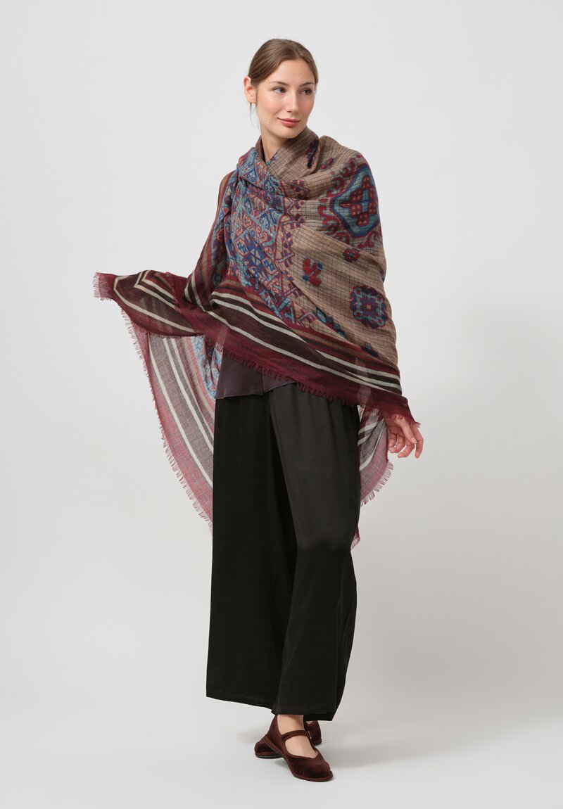 Pierre-Louis Mascia Euclide Cashmere Scarf in Maroon & Blue	