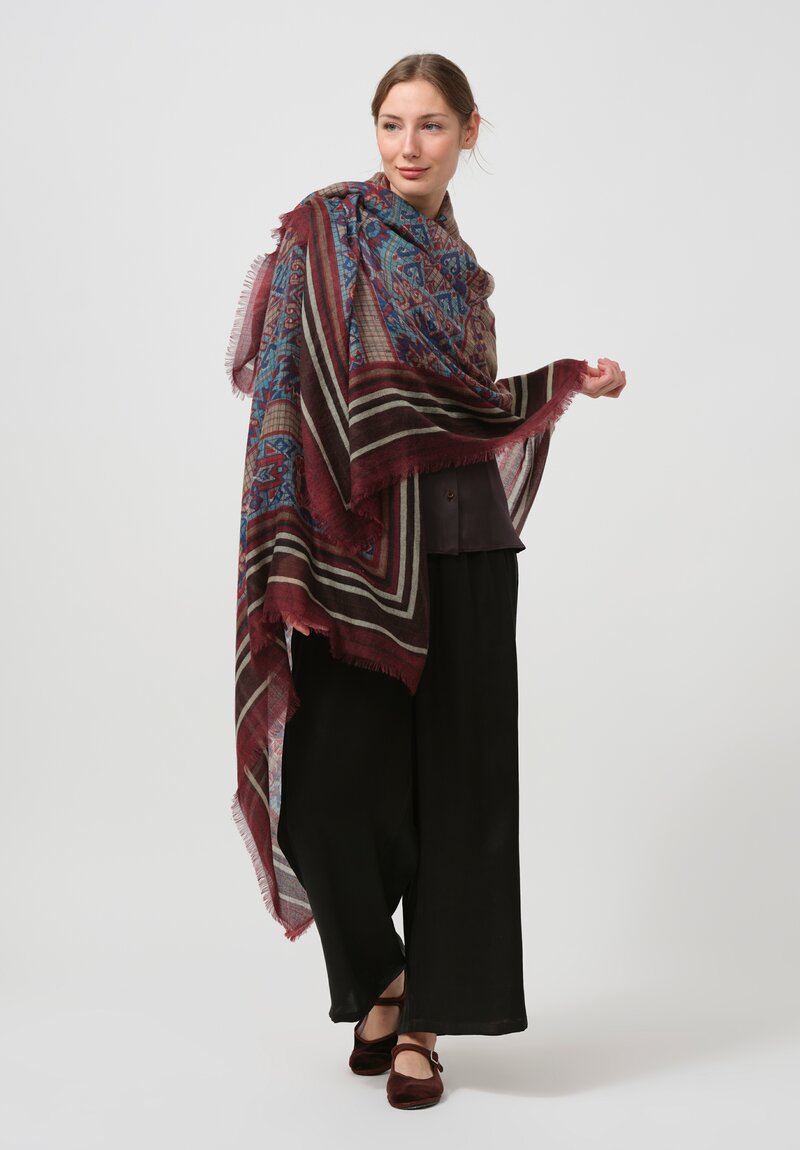 Pierre-Louis Mascia Euclide Cashmere Scarf in Maroon & Blue	