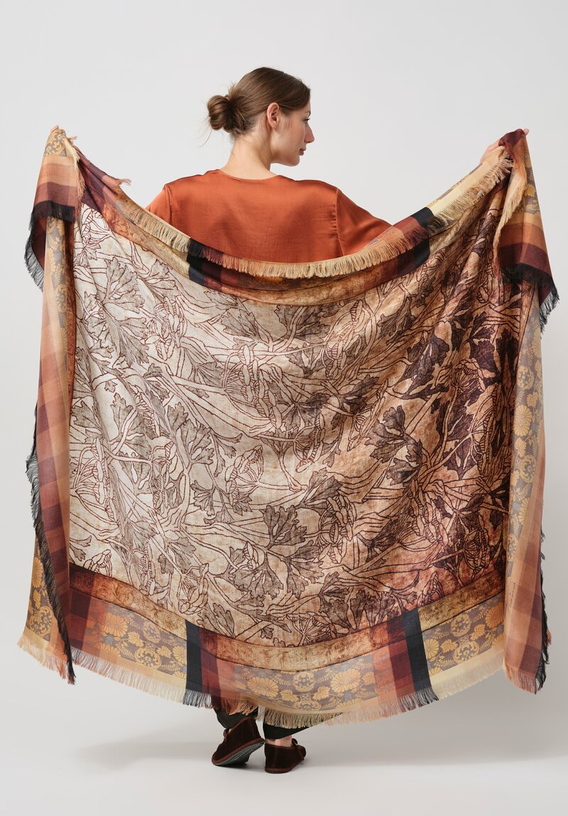 Pierre-Louis Mascia Aloe Ultra Wash Silk Scarf in Rust Orange & Black	