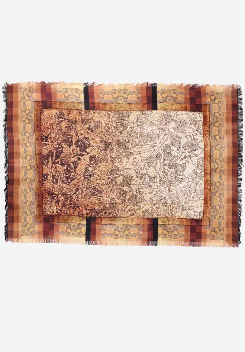 Pierre-Louis Mascia Aloe Ultra Wash Silk Scarf in Rust Orange & Black	