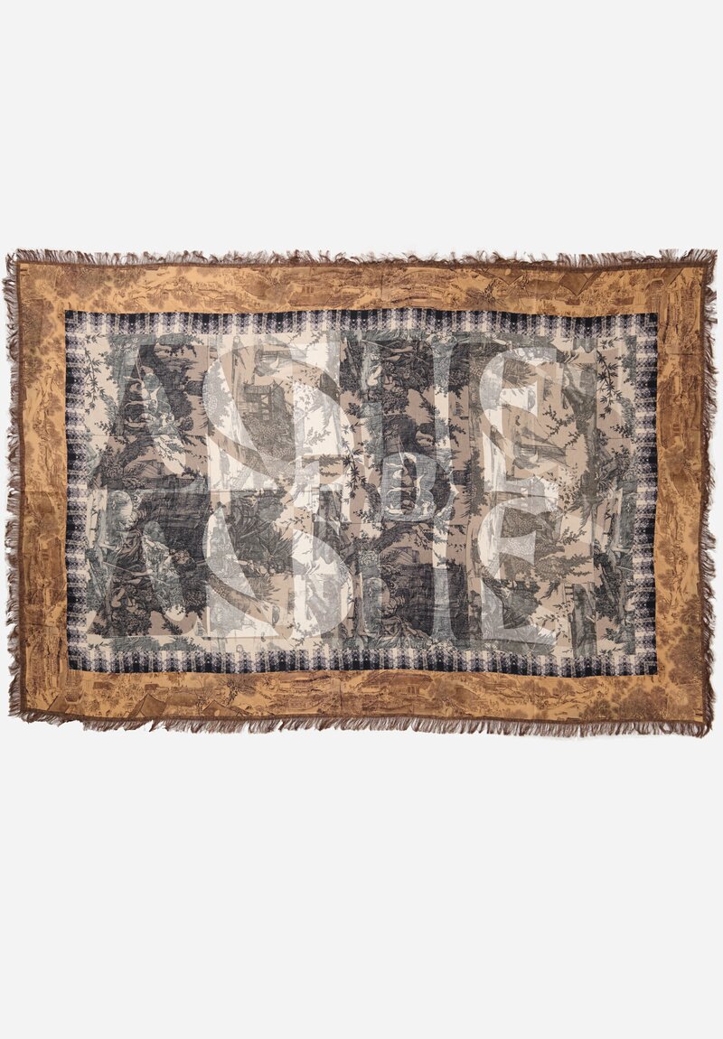 Pierre-Louis Mascia Aloe Ultra Wash Silk Scarf in Rust Brown & Grey	