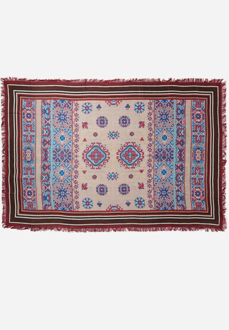 Pierre-Louis Mascia Aloe Ultra Wash Silk Scarf in Maroon & Blue	