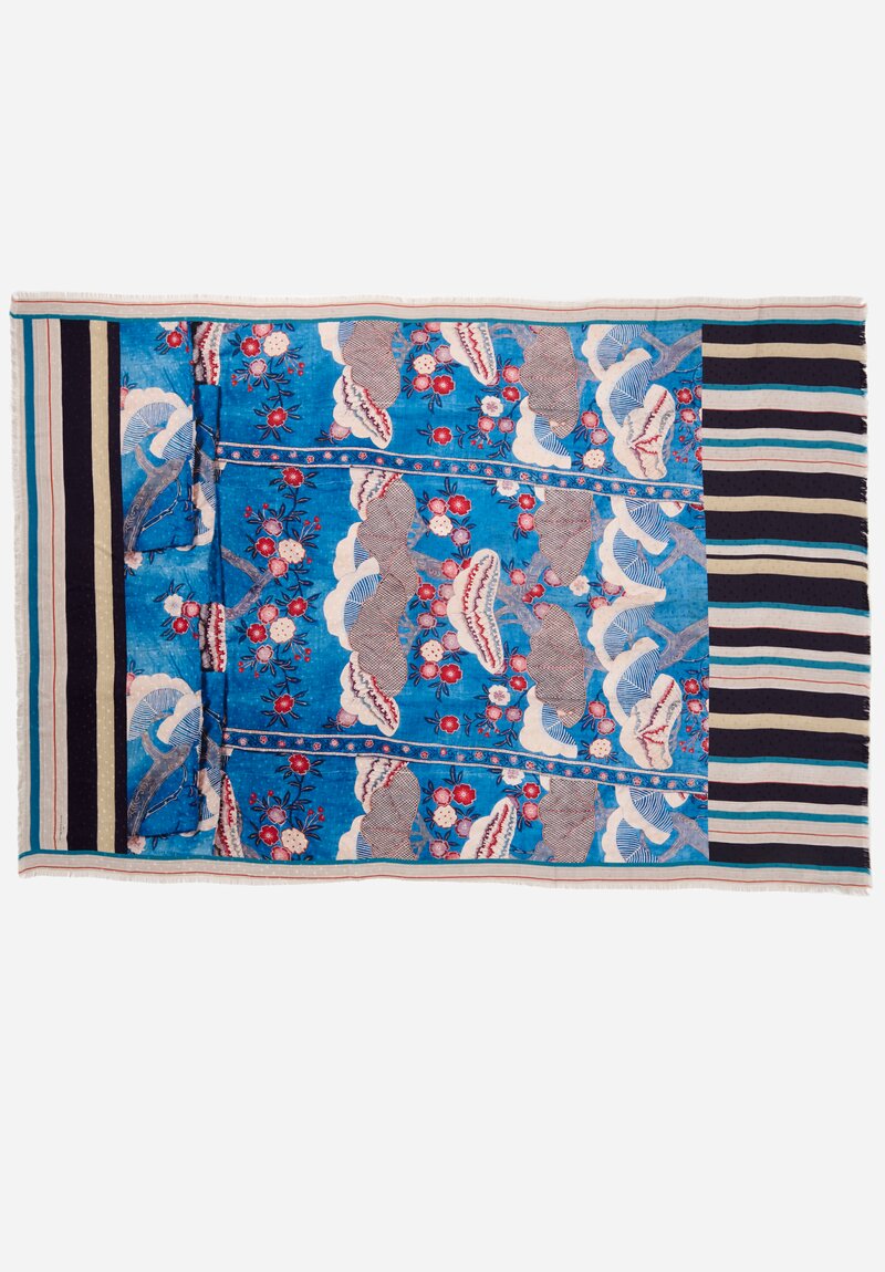 Pierre-Louis Mascia Silk Pallino Ultra Wash Scarf in Floral Red & Blue	