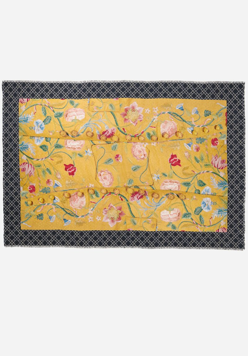 Pierre-Louis Mascia Silk Pallino Ultra Wash Scarf in Floral Yellow & Black	