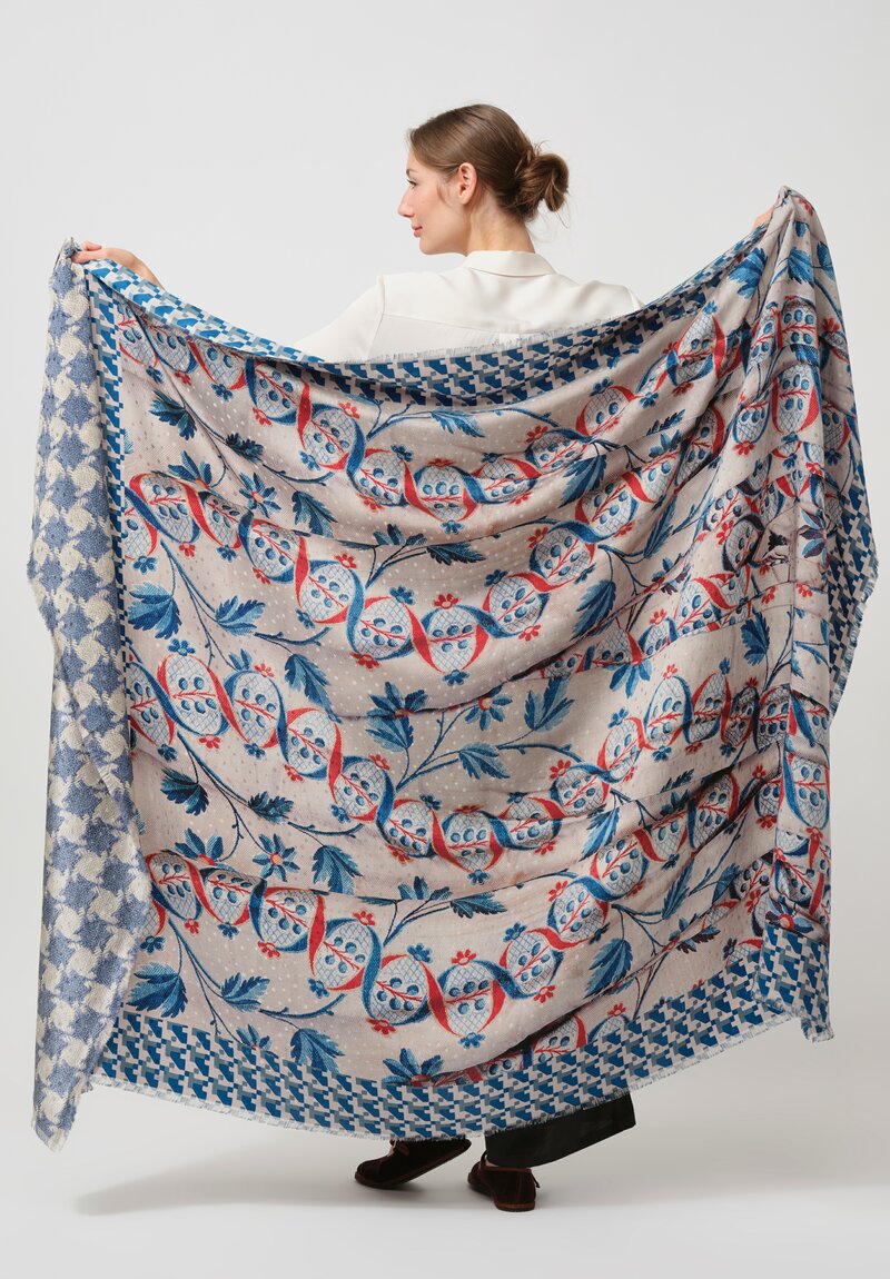 Pierre-Louis Mascia Silk Pallino Ultra Wash Scarf in Blue & Cream	