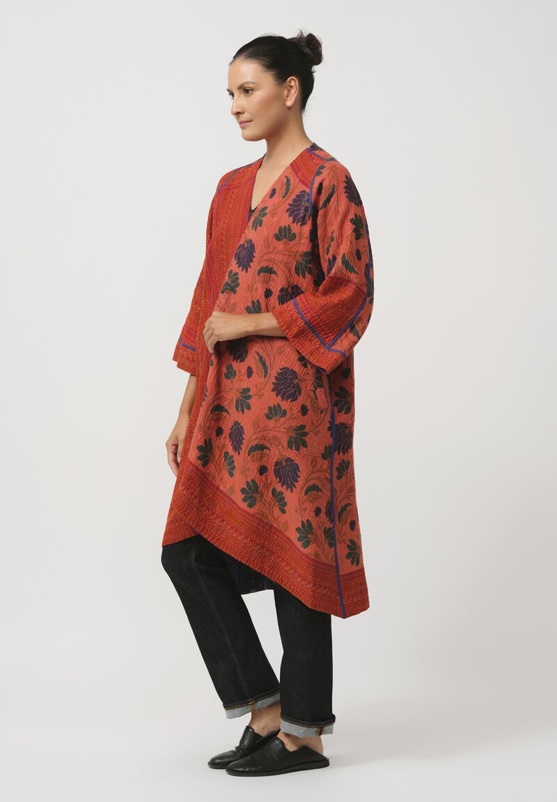 Mieko Mintz Overdyed Cotton Wrap Flare Coat in Orange & Blue Lotus	