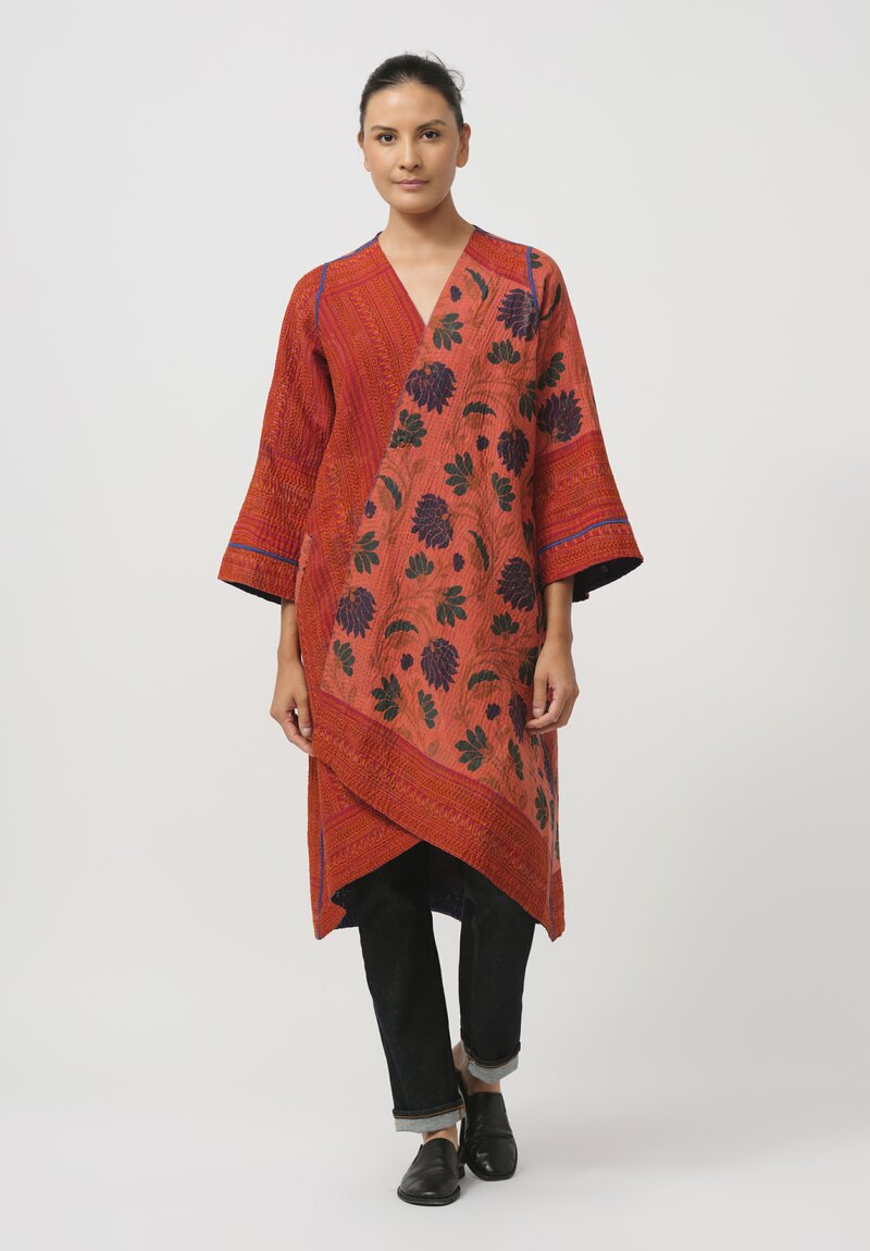 Mieko Mintz Overdyed Cotton Wrap Flare Coat in Orange & Blue Lotus	