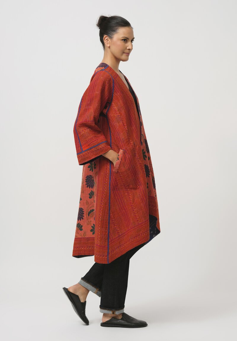 Mieko Mintz Overdyed Cotton Wrap Flare Coat in Orange & Blue Lotus	