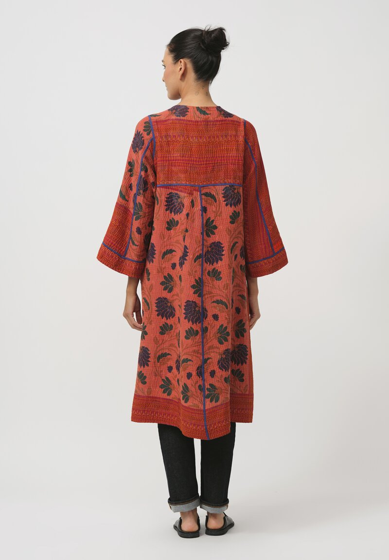 Mieko Mintz Overdyed Cotton Wrap Flare Coat in Orange & Blue Lotus	