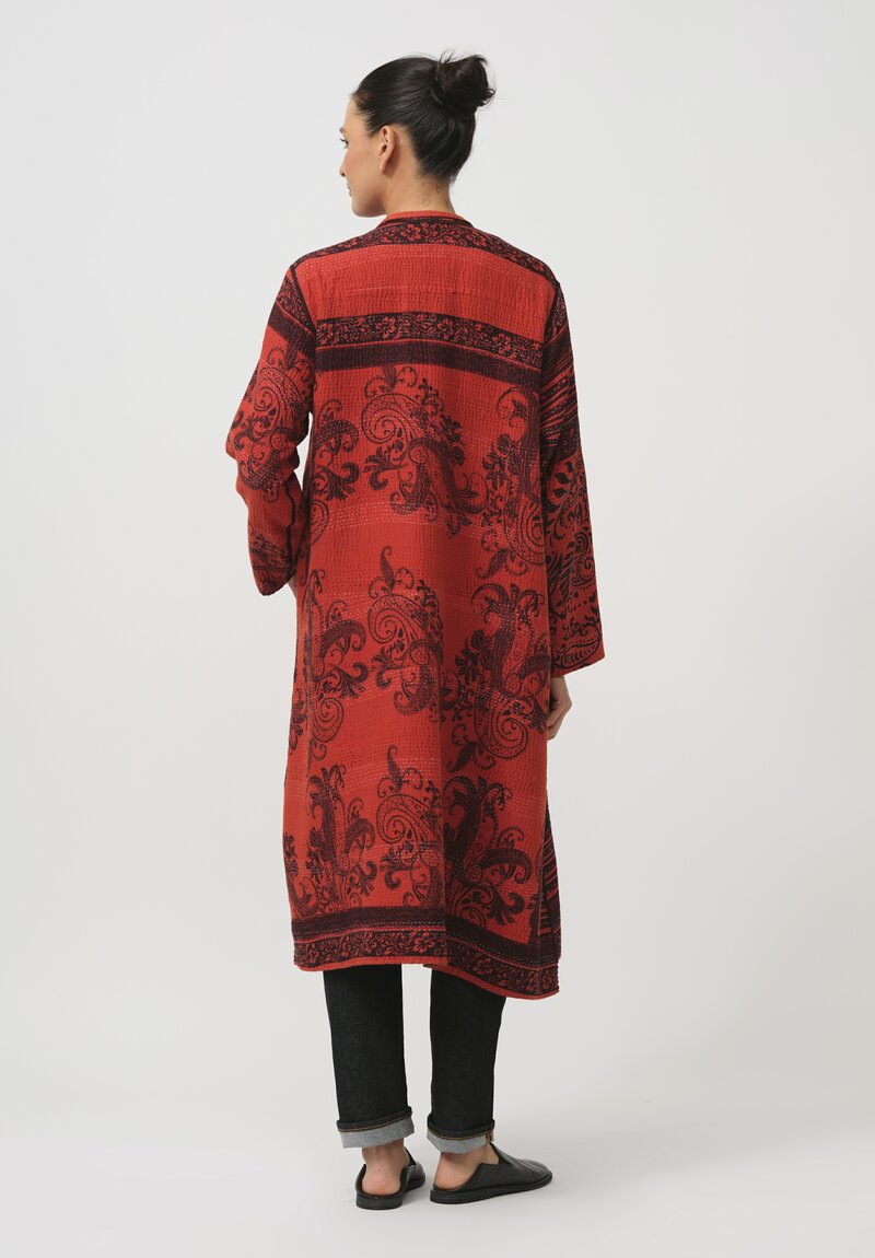 Mieko Mintz Cotton Paisley Patch Kaftan Coat in Red & Black	