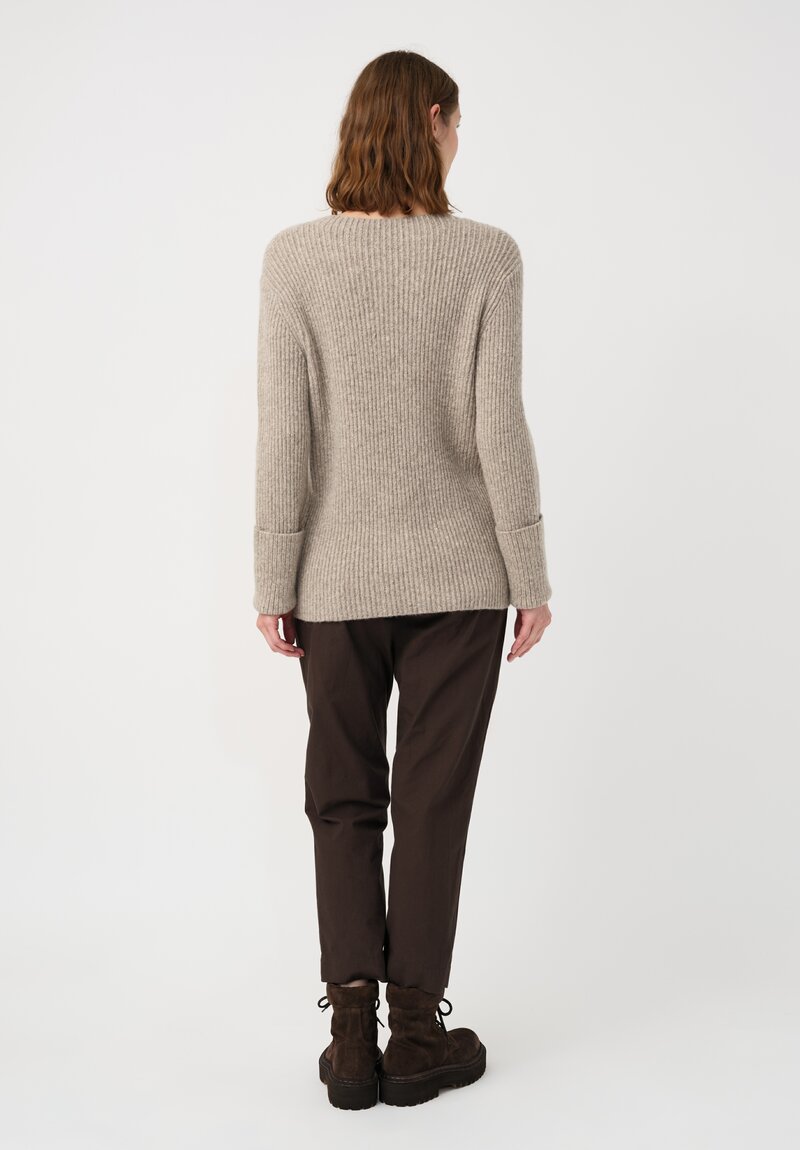 Lauren Manoogian Super Baby Alpaca & Cashmere Soft Rib Crewneck in Dust