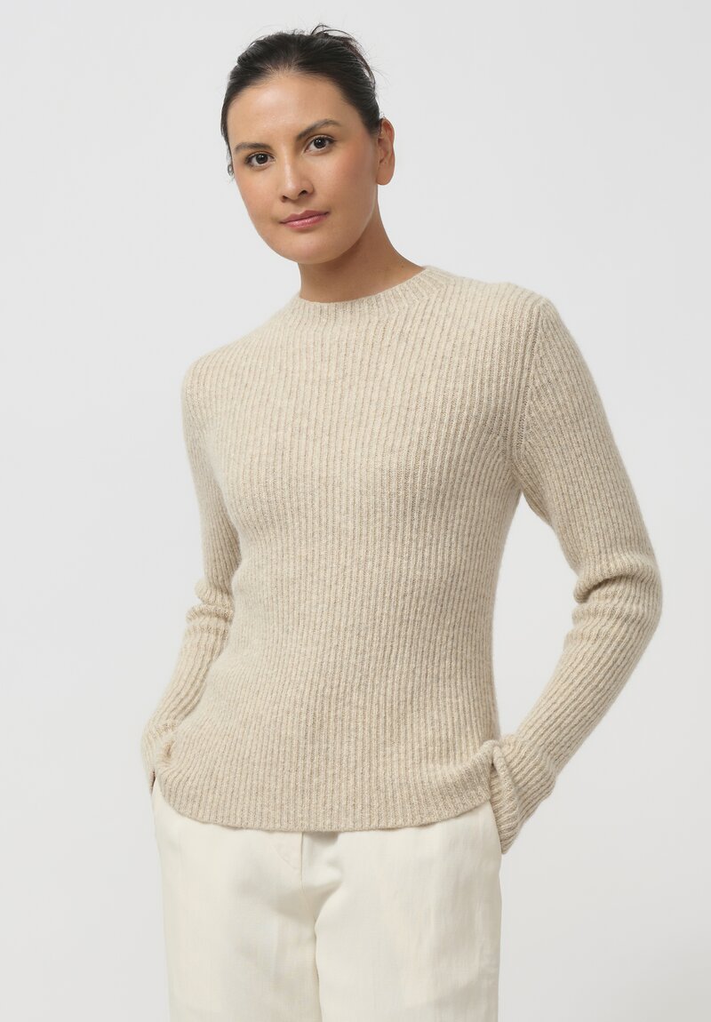 Lauren Manoogian Super Baby Alpaca & Cashmere Soft Rib Crewneck in Ecru