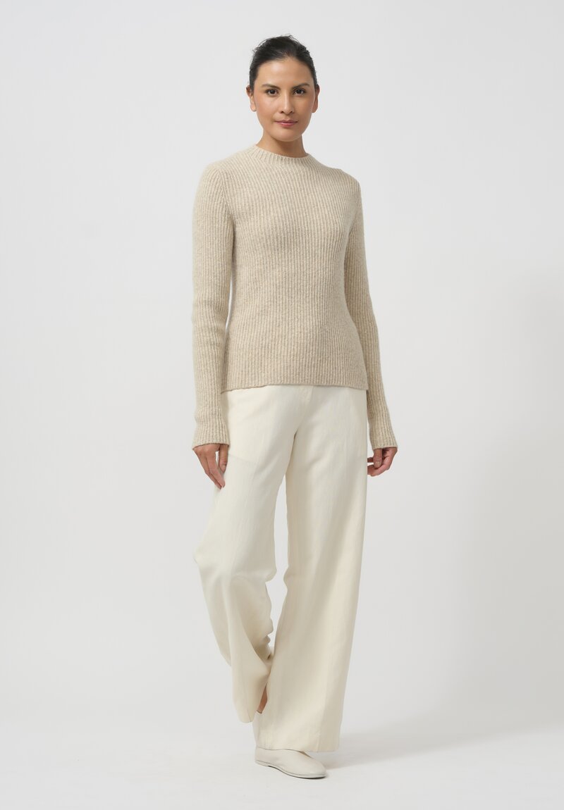 Lauren Manoogian Super Baby Alpaca & Cashmere Soft Rib Crewneck in Ecru